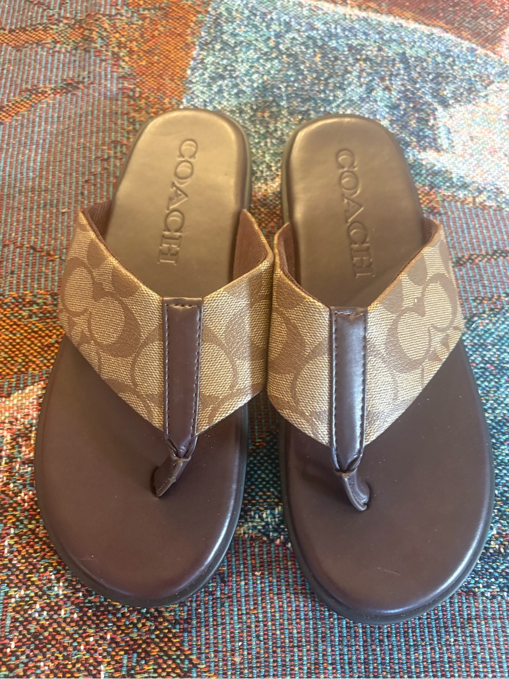 Coach Brown Monogram Canvas Thong Sandals